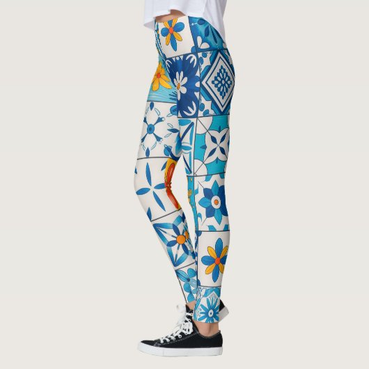 Portuguese Azulejo Tile Leggings – Blue & Yellow M (Links)