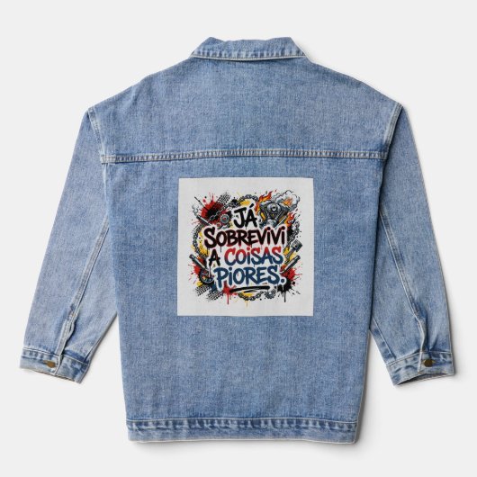 Portuguese biker quote – graffiti denim jacket (Achterkant)