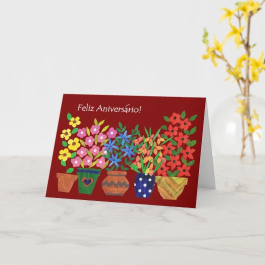 Portuguese Birthday Card - Flower Power Kaart (Gele Bloem)
