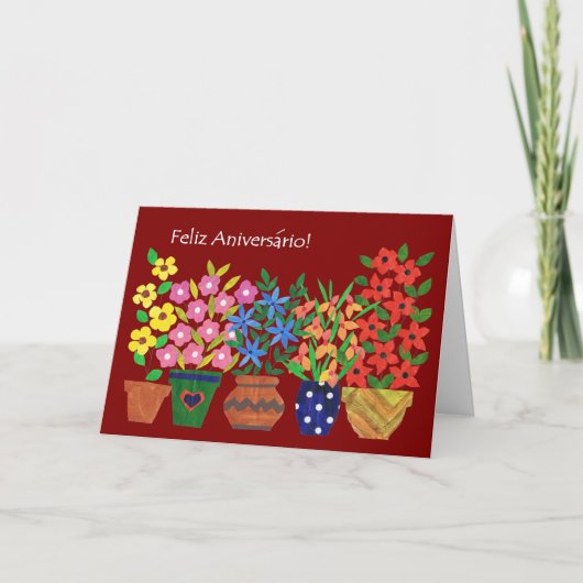 Portuguese Birthday Card - Flower Power Kaart (Voorkant)