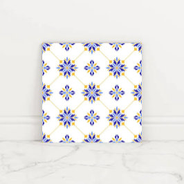 Portuguese Blue and Gold Azulejo Ceramic Tegeltje