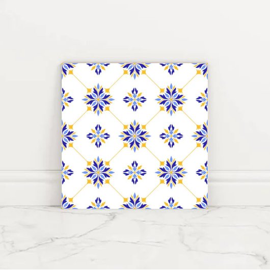 Portuguese Blue and Gold Azulejo Ceramic Tegeltje