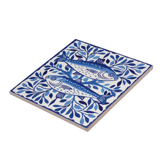 Portuguese Blue and White Sardine Tegeltje (Zijkant)