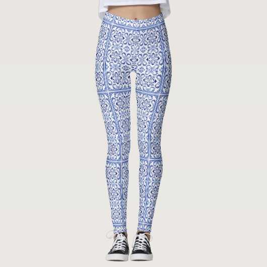 Portuguese Blue Azulejo Tile Art Leggings (Voorkant)