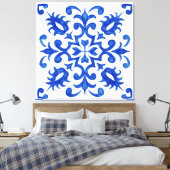 Portuguese Blue Tile central round medallion Canvas Afdruk (Insitu (Slaapkamer))
