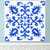 Portuguese Blue Tile central round medallion Canvas Afdruk (Insitu (Houten vloer))
