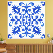 Portuguese Blue Tile central round medallion Canvas Afdruk (Insitu (Woonkamer))