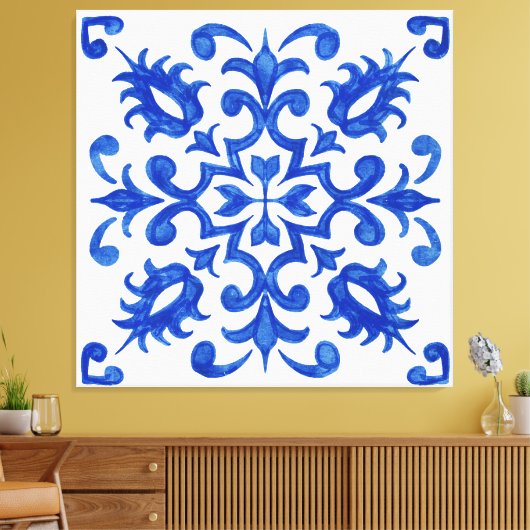 Portuguese Blue Tile central round medallion Canvas Afdruk (Insitu (Woonkamer))