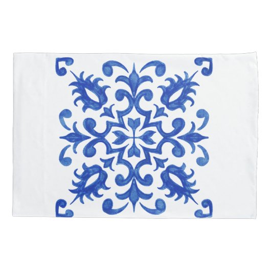 Portuguese Blue Tile central round medallion Kussensloop (Achterkant-Links)