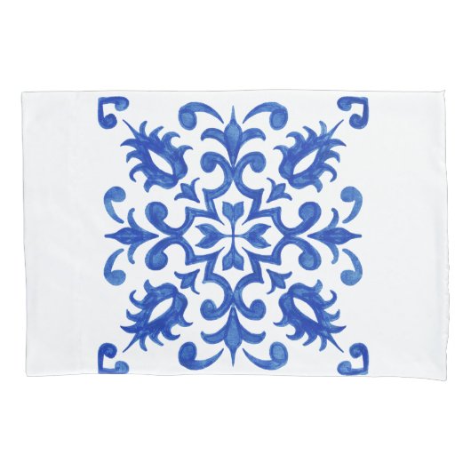 Portuguese Blue Tile central round medallion Kussensloop (Voorkant-Links)