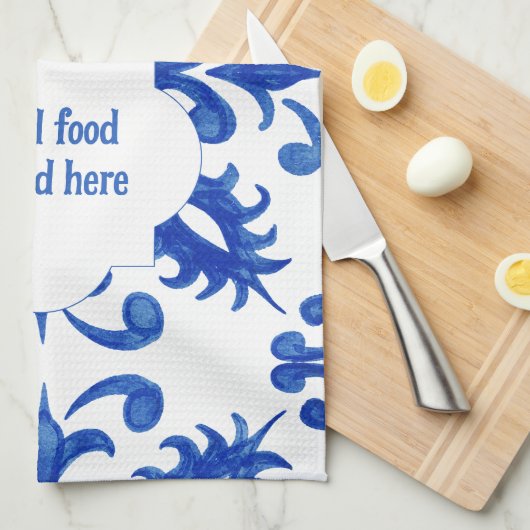 Portuguese Blue Tile central round medallion Theedoek (Quarter Fold)