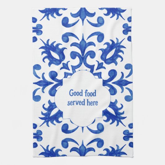 Portuguese Blue Tile central round medallion Theedoek (Verticaal)