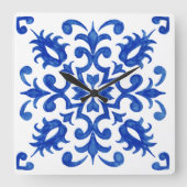 Portuguese Blue Tile central round medallion Vierkante Klok (Voorkant)