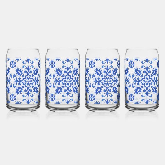 Portuguese Blue Tile Monogram  Blikvorm Glas (Achterkant)
