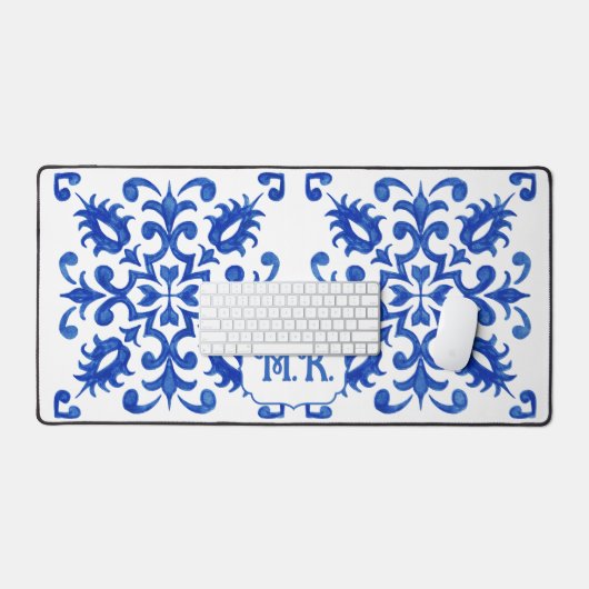 Portuguese Blue Tile Monogram  Bureaumat (Keyboard & Muis)