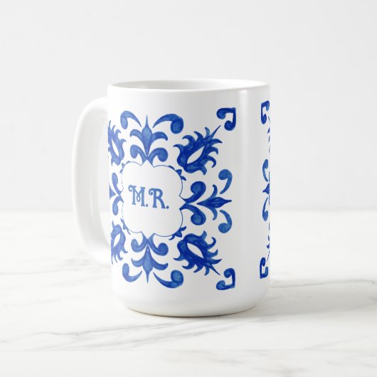 Portuguese Blue Tile Monogram  Koffiemok (Voorkant links)
