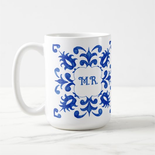 Portuguese Blue Tile Monogram  Koffiemok (Links)