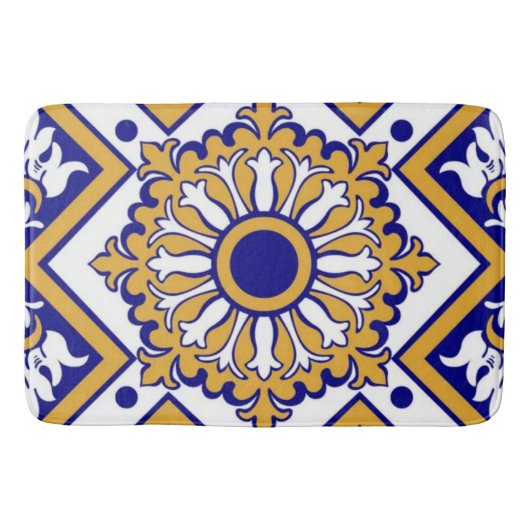 Portuguese Blue Yellow Mediterranean Floral Badmat (Voorkant)