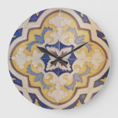 Portuguese Blue Yellow Tile Wall Clock Grote Klok (Voorkant)