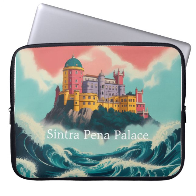 Portuguese Cliffside Palace & Ocean Waves Laptop S Sleeve (Voorkant)