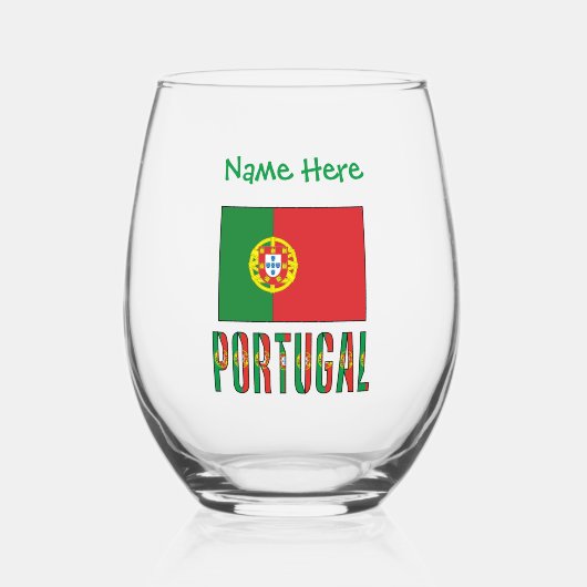 Portuguese Flag Green Personalized Wijnglas Zonder Voet (Voorkant)