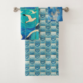 Portuguese Ocean Waves & Seagulls Towel Set – Coas Bad Handdoek