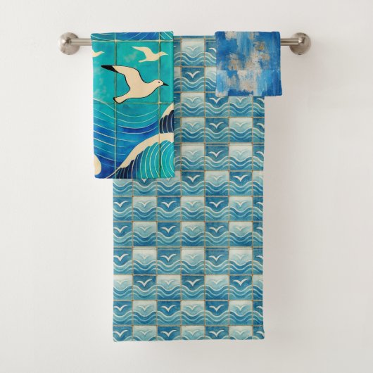 Portuguese Ocean Waves & Seagulls Towel Set – Coas Bad Handdoek (Insitu)