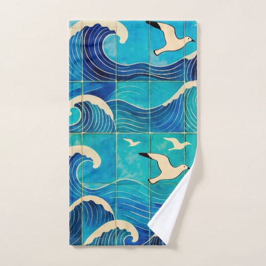 Portuguese Ocean Waves & Seagulls Towel Set – Coas Bad Handdoek (Handdoek)
