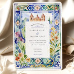 Portuguese Tile & Évora Floral Watercolor Wedding Kaart<br><div class="desc">Invite your guests to a celebration steeped in the artistic charm of Portugal with this exquisite watercolor wedding invitation. The design beautifully captures the essence of a destination wedding in Évora, featuring a glimpse of historic Portuguese architecture at the top. The entire invitation is framed by an incredibly detailed and...</div>