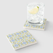 Portuguese Tile Pattern Yellow White Blue Stenen Onderzetter (Zijkant)