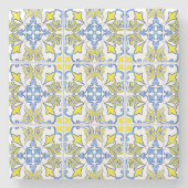 Portuguese Tile Pattern Yellow White Blue Stenen Onderzetter (Voorkant)