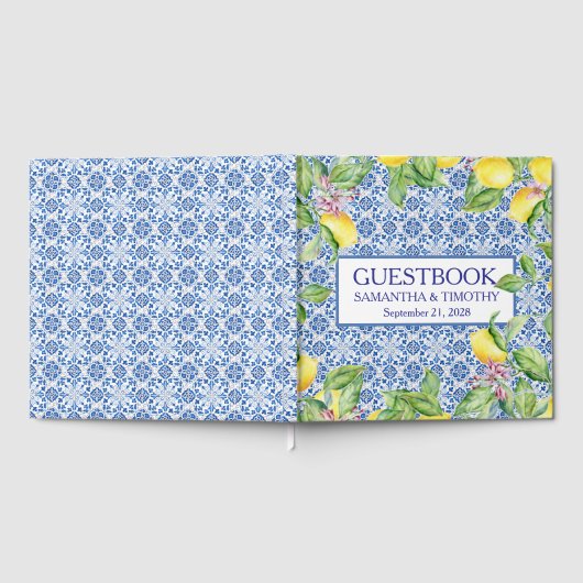 Portuguese tiles Lemon Destination Elegant Wedding Gastenboek (Volledig)