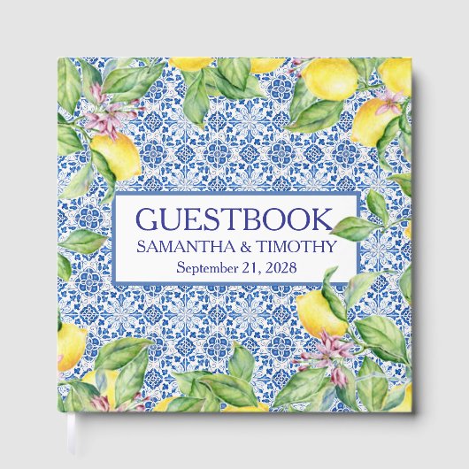 Portuguese tiles Lemon Destination Elegant Wedding Gastenboek (Voorkant)
