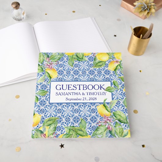 Portuguese tiles Lemon Destination Elegant Wedding Gastenboek (Voorkant open)