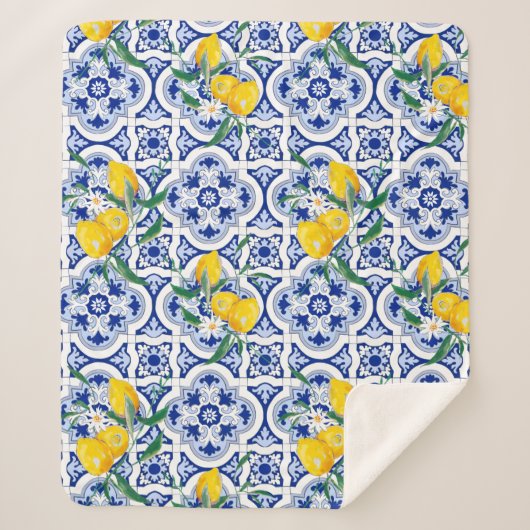 Portuguese tiles,lemons,fruit,summer art        sherpa deken (Voorkant)