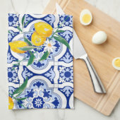 Portuguese tiles,lemons,fruits,summer art  theedoek (Quarter Fold)