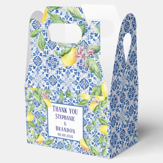 Portuguese Tiles Lemons Mediterranean Wedding Bedankdoosjes (Geopend)