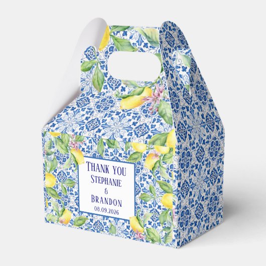 Portuguese Tiles Lemons Mediterranean Wedding Bedankdoosjes (Voorkant Zijde)