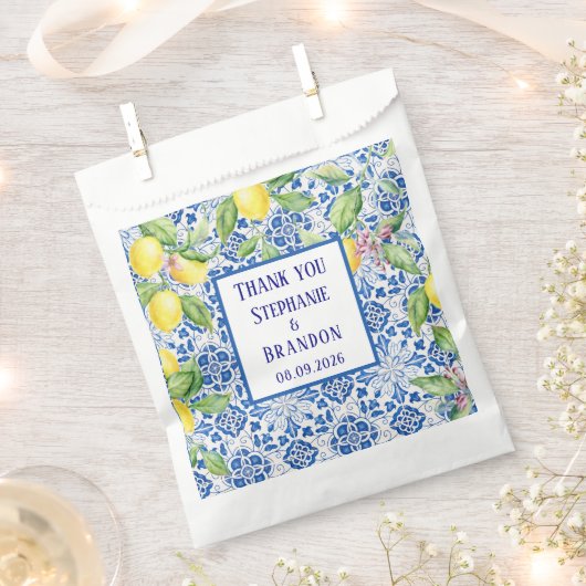 Portuguese Tiles Lemons Mediterranean Wedding Bedankzakje (Geknipt)