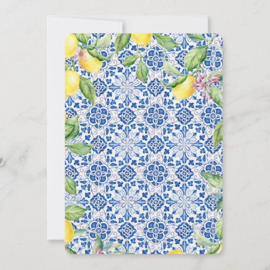 Portuguese Tiles Lemons Mediterranean Wedding Kaart (Achterkant)