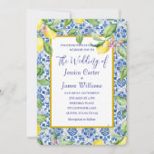 Portuguese Tiles Lemons Mediterranean Wedding Kaart (Voorkant)