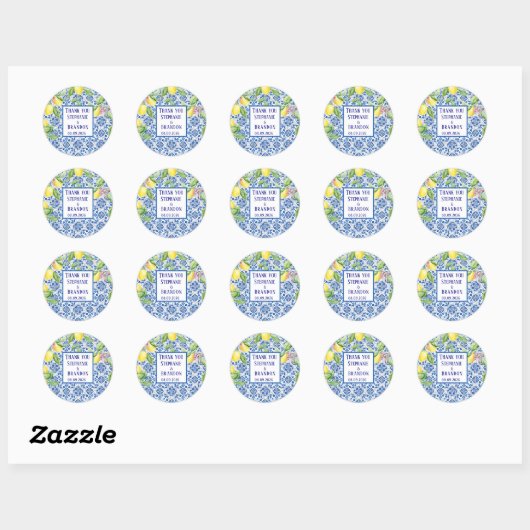 Portuguese Tiles Lemons Mediterranean Wedding Ronde Sticker (Vel)