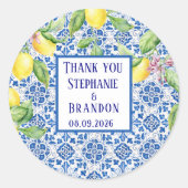 Portuguese Tiles Lemons Mediterranean Wedding Ronde Sticker (Voorkant)