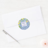 Portuguese Tiles Lemons Mediterranean Wedding Ronde Sticker (Envelop)