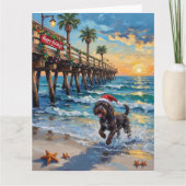 Portuguese Water Dog Christmas Beach Boardwalk Kaart (Voorkant)