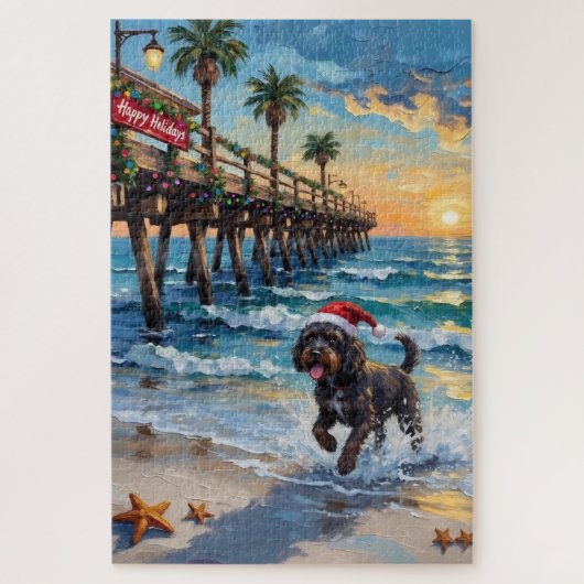 Portuguese Water Dog Christmas Beach Boardwalk Legpuzzel (Verticaal)