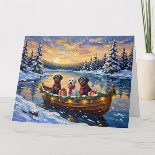 Portuguese Water Dog Christmas Boat Holiday Kaart (Voorkant)