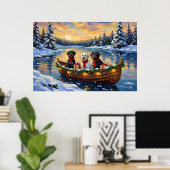 Portuguese Water Dog Christmas Boat Holiday Poster (Thuiskantoor)