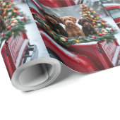 Portuguese Water Dog Christmas Red Truck Holiday Cadeaupapier (Rol Hoek)