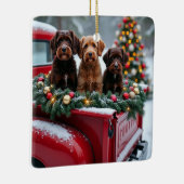 Portuguese Water Dog Christmas Red Truck Holiday Keramisch Ornament (Rechts)